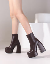 Brown Edgy Chunky Heeled Platform Boots